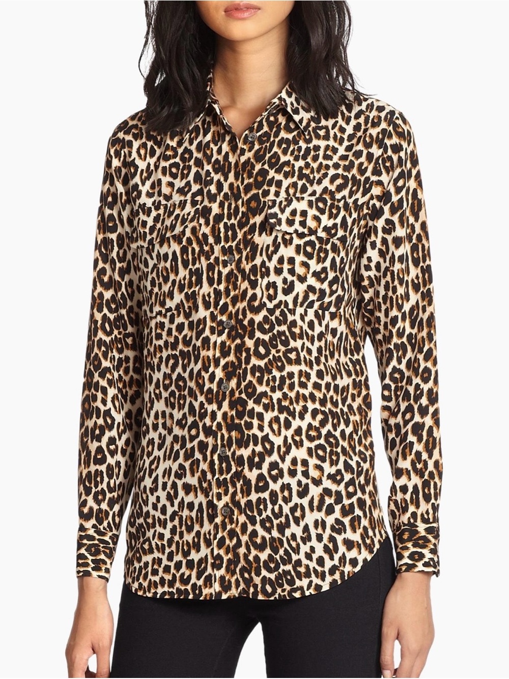 EUC Equipment Slim Signature Silk Leopard Print Button-Down Shirt Size M